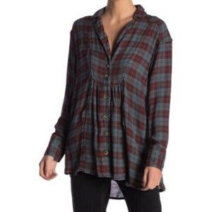 Free people Plaid Button Up Long Sleeve Wool Blend